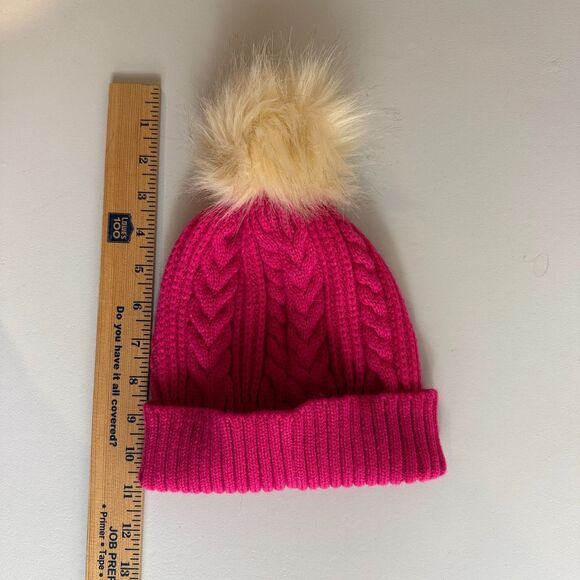 J Crew Women's Pink Cable Knit Pom Pom Beanie Winter Hat One Size BU653 - Picture 8 of 9
